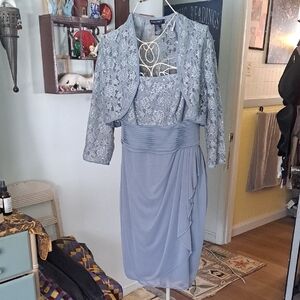 Vintage Y2k Cachet Holiday Sequin And Lace Dress With Jacket, Sz 14